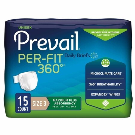 Prevail Per-Fit 36 Unisex Adult Incontinence Brief Prevail Per-Fit 360 deg. Size 3 Disposable Heavy Absorbency, 15PK PFNG-014/1